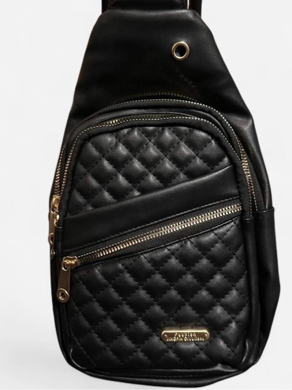 Black Quilted Leather Sling Bag with Gold Hardware NWOT
